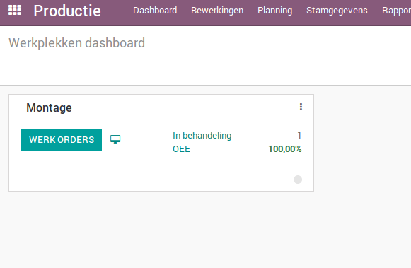 Odoo Productie DashBoard. U ziet de werkorders welke zijn ingepland