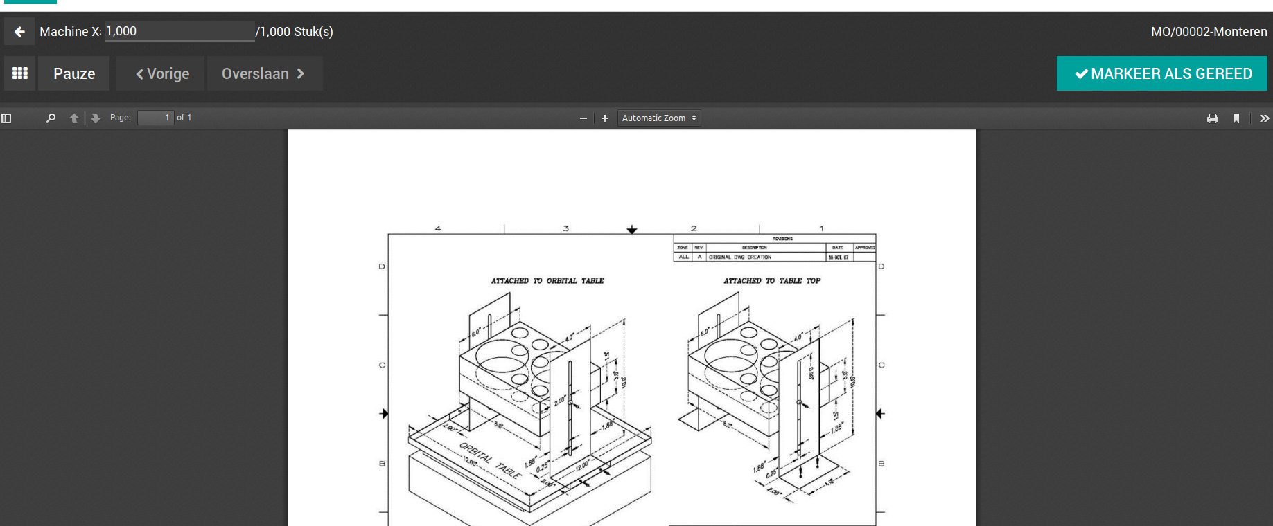 Odoo Shopfloor meteen de instructies op de tekening zichtbaar